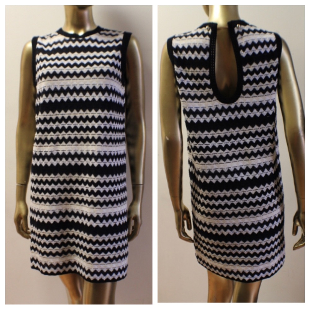 M by MISSONI Black White Zig Zag Striped Dress Size  40